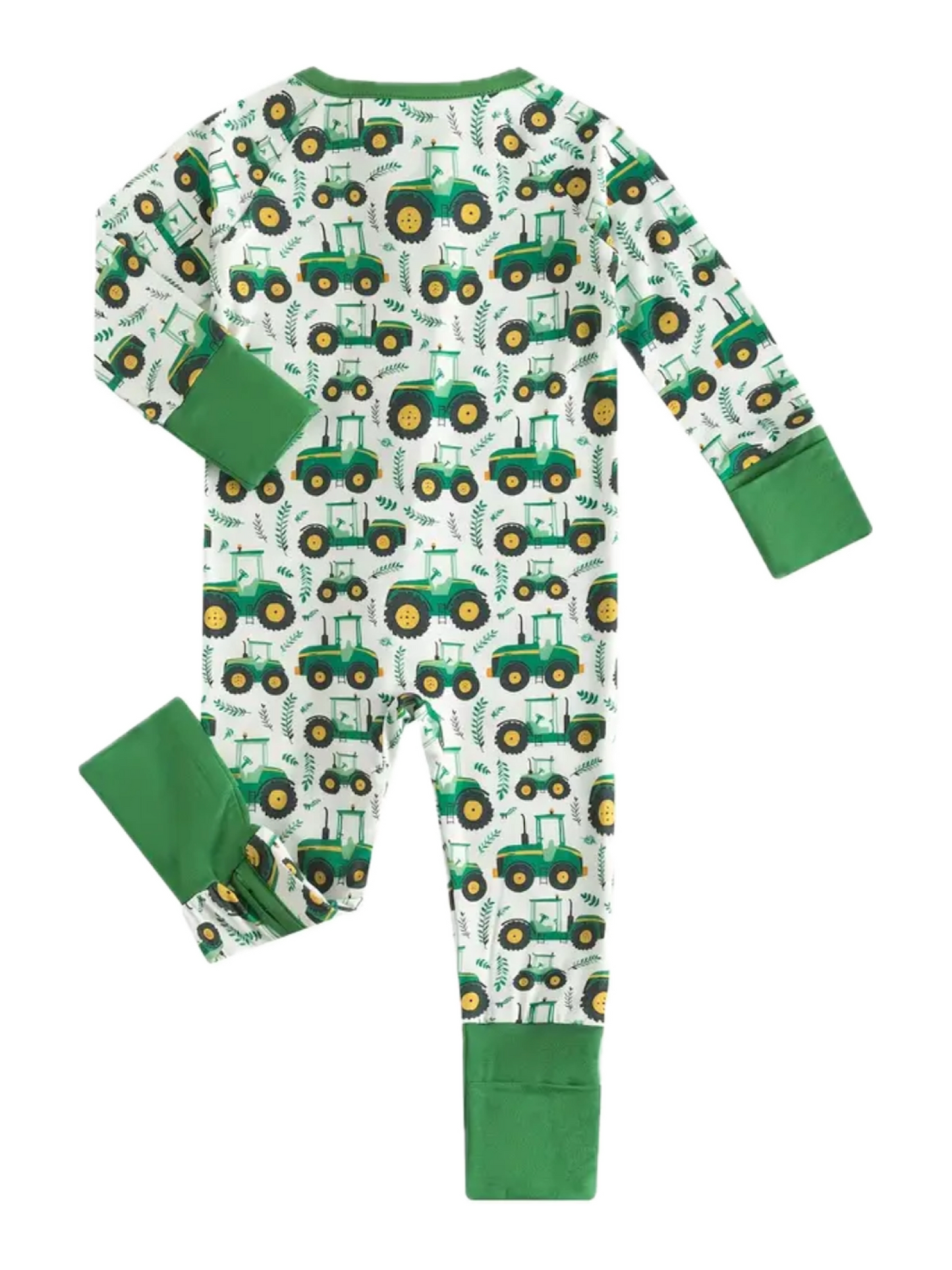 Tractor Green Zippered Footie