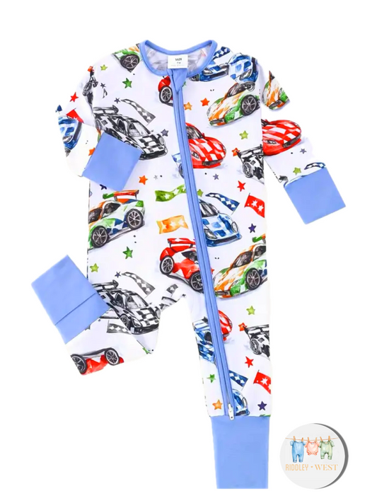 Fast Cars Zippered Footie🏎️ 🏁