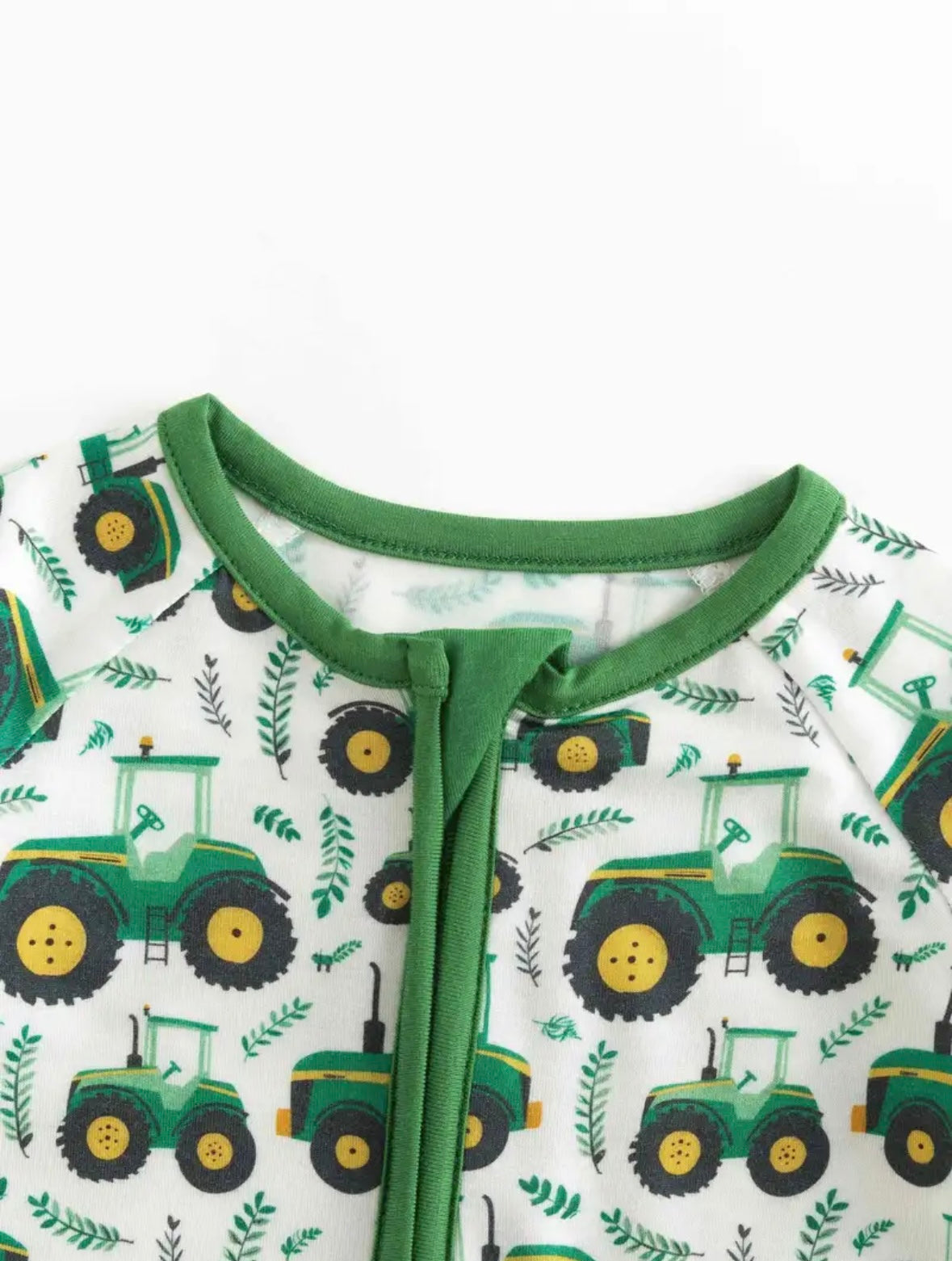 Tractor Green Zippered Footie