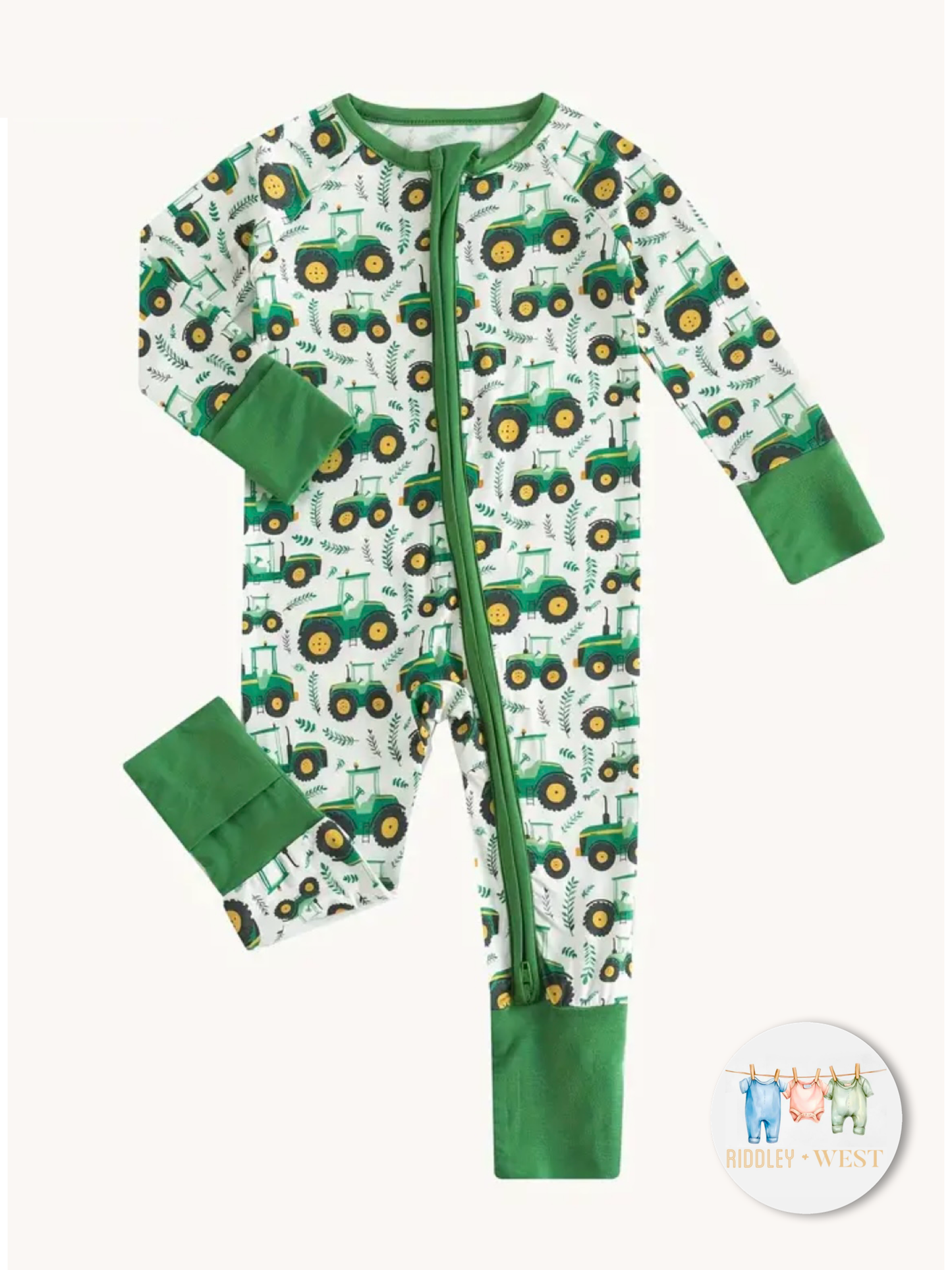 Tractor Green Zippered Footie