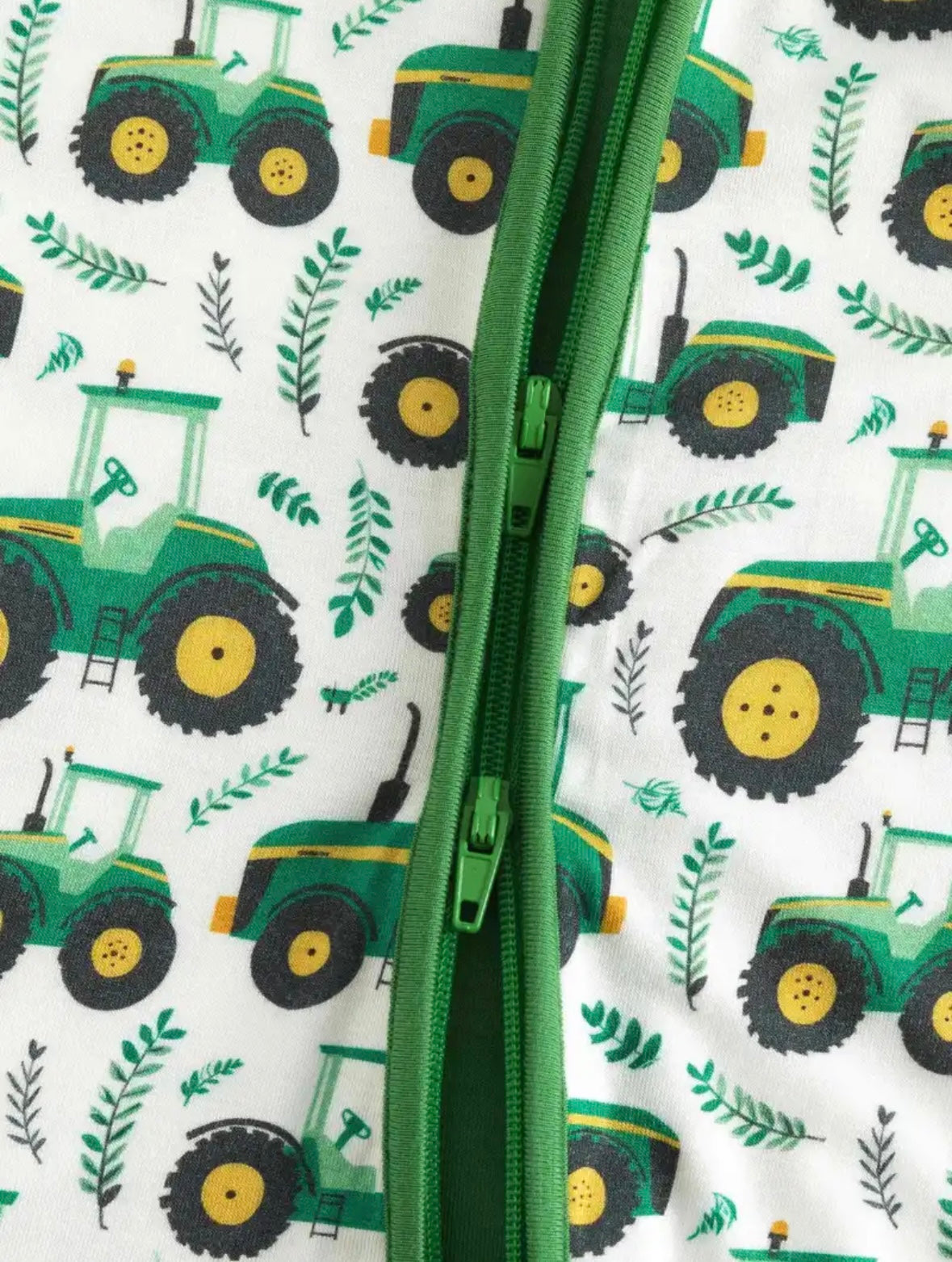 Tractor Green Zippered Footie